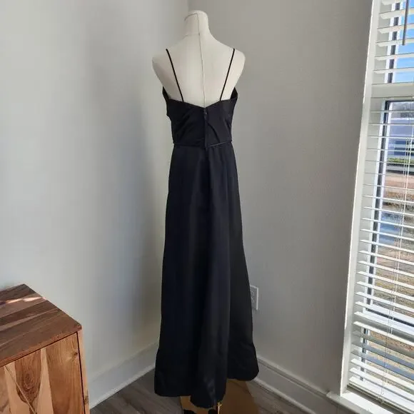Morilee by Madeline Gardner Black Satin Mermaid Gown V Neck Maxi Dress M - Picture 7 of 14
